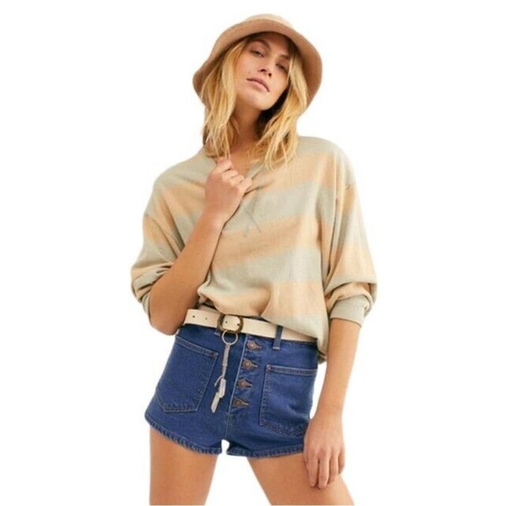 Free People Bridgette Button Front Denim Shorts 30 Long Western Festival Girly